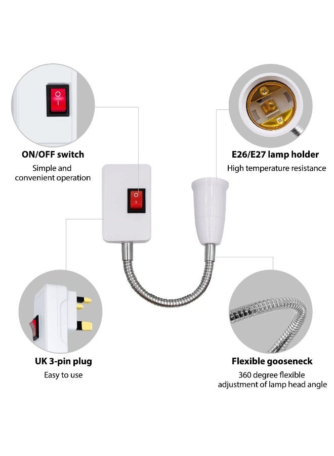 E27 Socket Holder with 27cm Extension, 2 Pack Adapter Light Bulb Plug-In Wall Lights, Flexible Bulb Socket Adapter with On/Off Switch, Socket Converter for Garage, Bedroom - Image 2