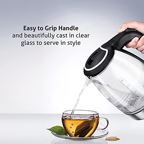 Glen Glass Electric Kettle 1.8L, 2000W, with Auto Shut-off, 360° Rotational Base, Boil Dry Protection, Easy to Clean, Level Gauge, Blue Light, for Tea & Hot Water (9012) - Image 3