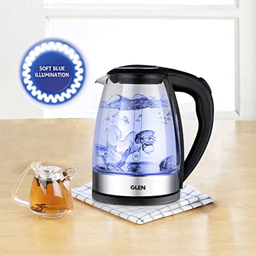 Glen Glass Electric Kettle 1.8L, 2000W, with Auto Shut-off, 360° Rotational Base, Boil Dry Protection, Easy to Clean, Level Gauge, Blue Light, for Tea & Hot Water (9012) - Image 2