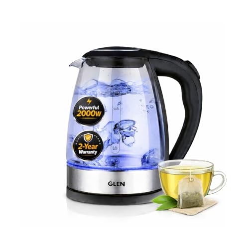 Glen Glass Electric Kettle 1.8L, 2000W, with Auto Shut-off, 360° Rotational Base, Boil Dry Protection, Easy to Clean, Level Gauge, Blue Light, for Tea & Hot Water (9012) - Image 1