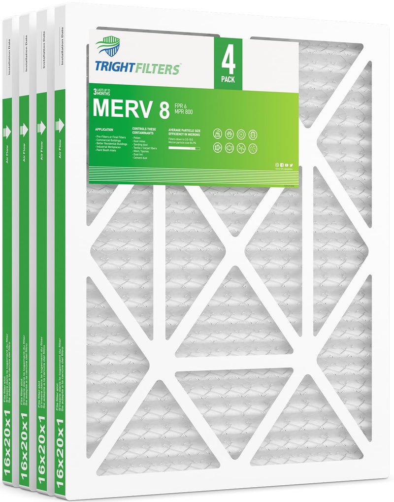 TRIGHTFILTERS 16x20x1 Air Filter 4 Pack, MERV 8 Pleated Dust Defense Air Filters Replacement Air Conditioner HVAC AC Furnace Filter, Durable and Lightweight - Image 1
