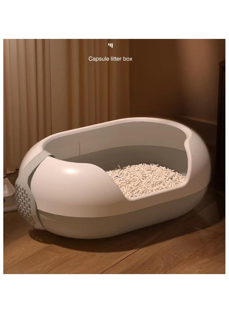 NANAO Open Top Cat Litter Box, Anti-Splashing Large Cat Litter Pan, Semi-Closed Removable Cat Cleaning Basin Kitten Toilet with Litter Sifting Scoop for Large Size Pets (grey+white) - Image 5