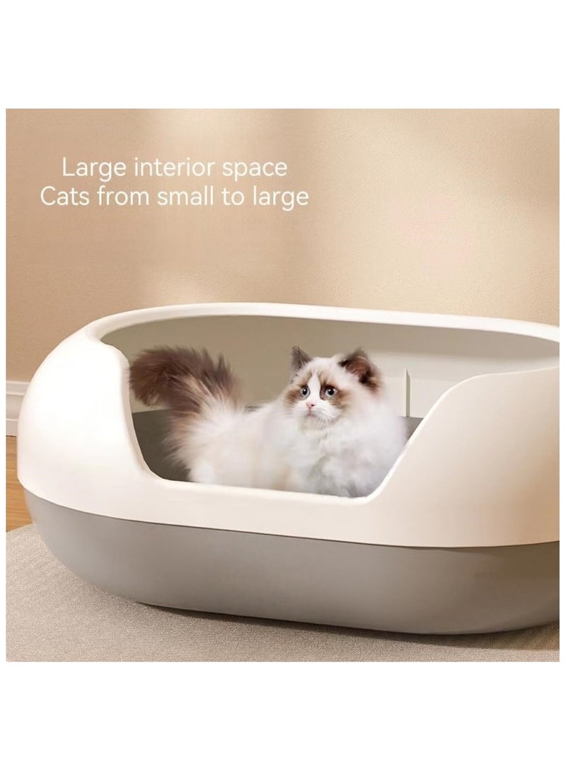 NANAO Open Top Cat Litter Box, Anti-Splashing Large Cat Litter Pan, Semi-Closed Removable Cat Cleaning Basin Kitten Toilet with Litter Sifting Scoop for Large Size Pets (grey+white) - Image 3