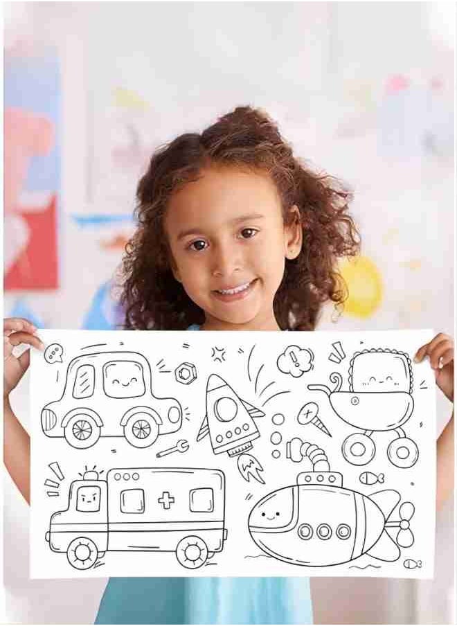 Bebiland - Children's Drawing Roll, Coloring Paper Roll for Kids, Drawing Paper Roll DIY Sticky Color Filling Paper, 11.8 * 118 Inches Sticky Drawing Paper Roll (Car collection) - Image 1