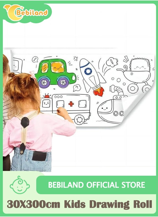 Bebiland - Children's Drawing Roll, Coloring Paper Roll for Kids, Drawing Paper Roll DIY Sticky Color Filling Paper, 11.8 * 118 Inches Sticky Drawing Paper Roll (Car collection) - Image 1