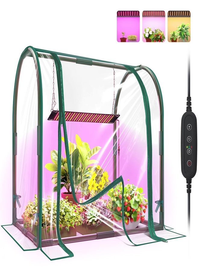 Bstrip Mini Indoor Greenhouse with Grow Lights, 27.2"L X 19.9"W X 27.2"H Desktop Small Greenhouse with Zippered Door and PVC Cover for Seed Starting, 1.6FT 18W Plant Light for Indoor Plants with Timer - Image 1