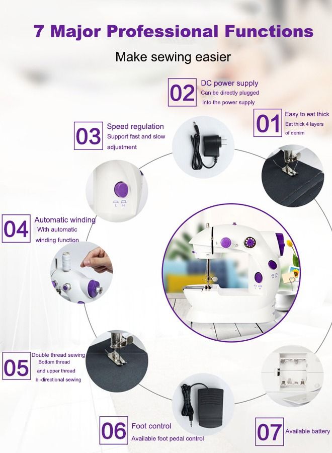 DIY Sewing Machine, Electric Hand Patching Machine, Portable Mini Home Sewing Machine Adjustable Speed with Led Light