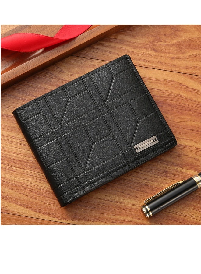 محفظة رجالية قصيرة عصرية، متعددة الوظائف، خفيفة الوزن وصغيرة الحجم، محفظة عملات معدنية مقاومة للاهتراء، لون أسود - Image 1