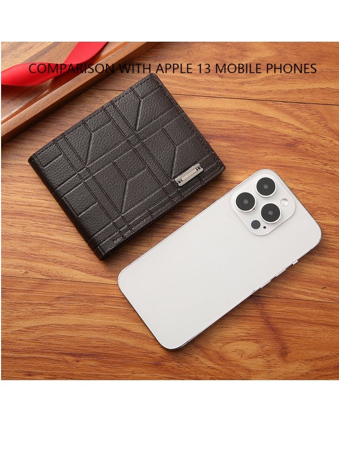 محفظة رجالية قصيرة عصرية، متعددة الوظائف، خفيفة الوزن وصغيرة الحجم، محفظة عملات معدنية مقاومة للاهتراء، لون أسود - Image 2