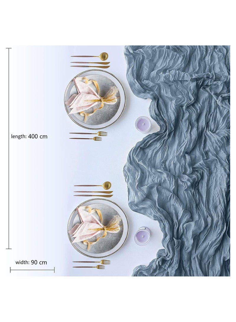 DELGREEN Table Runner,  Blue Boho Gauze Table Runner for Wedding Bridal Baby Shower Birthday Party Table Decoration Table Runner 90 x 400 cm - Image 2