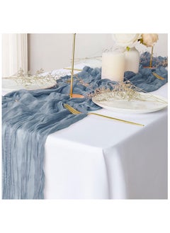 DELGREEN 90 x 400 cm Table Runner,  Blue Boho Gauze Table Runner for Wedding Bridal Baby Shower Birthday Party Table Decoration Table Runner  - Image 3