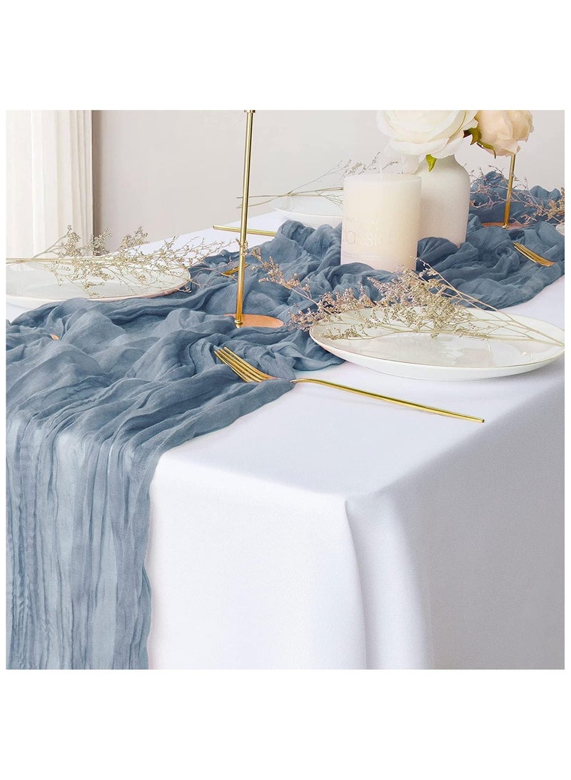 DELGREEN Table Runner,  Blue Boho Gauze Table Runner for Wedding Bridal Baby Shower Birthday Party Table Decoration Table Runner 90 x 400 cm - Image 3