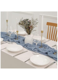 DELGREEN 90 x 400 cm Table Runner,  Blue Boho Gauze Table Runner for Wedding Bridal Baby Shower Birthday Party Table Decoration Table Runner  - Image 4