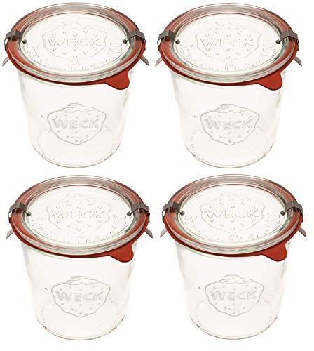 Weck Canning Jars 742-19.6 fl. oz Weck Mold Jars made of Transparent Glass - Eco-Friendly Canning Jar - Food Storage Containers with Lids Airtight - 1/2 Liter Jars Set - Pack of 4 Jars with Lids - Image 1