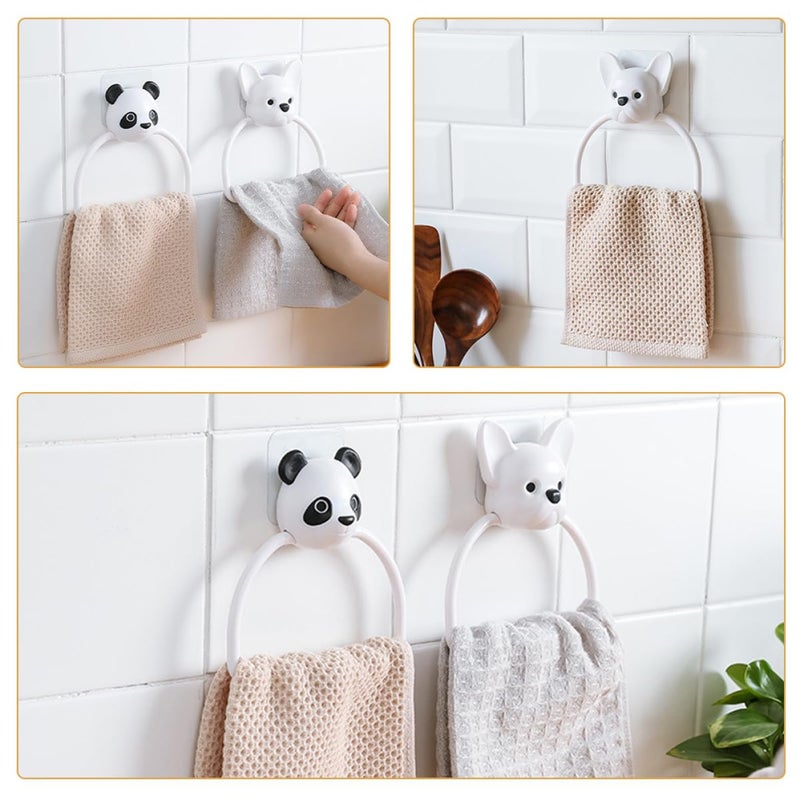 Panda And Puppy Adhesive Towel Rack Set No Drill Wall Mounted 2 Pieces - Image 5