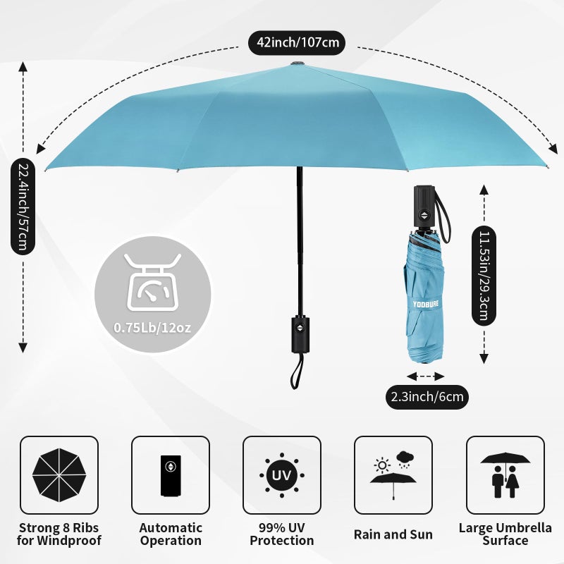 Yoobure Windproof Travel Umbrella - Automatic Umbrellas for Rain, Compact Folding Umbrella with UV Protection, Lightweight Portable Design for Backpack/Walking/Car, Sun & Storm Ready - Image 2