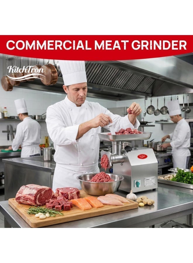 KitchTron #12 Commercial Meat Grinder, Professional Electric Meat Mincer, Heavy Duty Stainless Steel with 2 Blades, for Kitchen ,restaurant, Small-Batch Processing Farms - Image 2