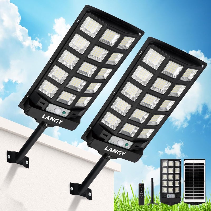 LANGY Solar Street Lights Outdoor,2 Pack Solar Lights Outdoor Waterproof Dusk to Dawn 60000LM 6500K Solar Flood Lights Motion Sensor with Remote Control, Commercial Area Lighting for Outside Parking Lot - Image 1