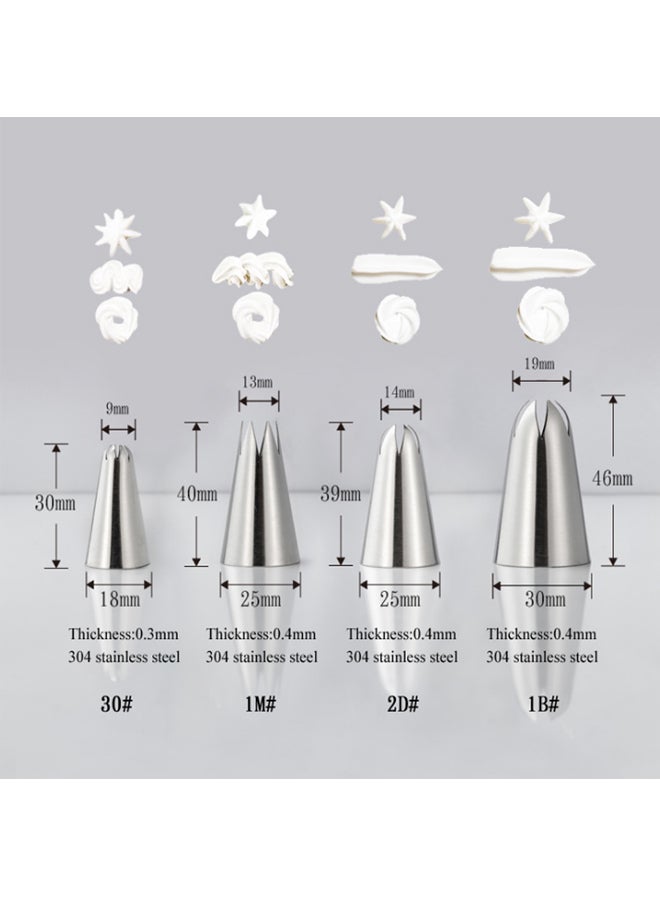 4-Piece Cake Decorating Piping Nozzle Set Silver 30 Millimeter, 25 Millimeter, 18  - Image 2