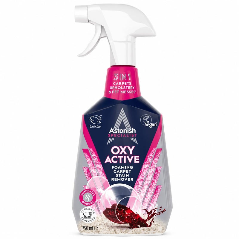 Astonish Oxy Active Foaming Carpet Stain Remover Spray  Deep Cleaning Upholstery Cleaner for Rugs Pet Odours Tough Spills  Wool Safe Approved Household Solution for Fresh Revitalised Fabrics - Image 3