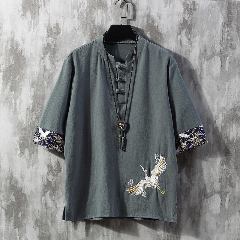 Trendy Brand Summer Chinese Style Linen Short-sleeved T-shirt Men's Trendy Youth Half-sleeved Thin Men's Cotton and Linen Base Shirt - Image 1
