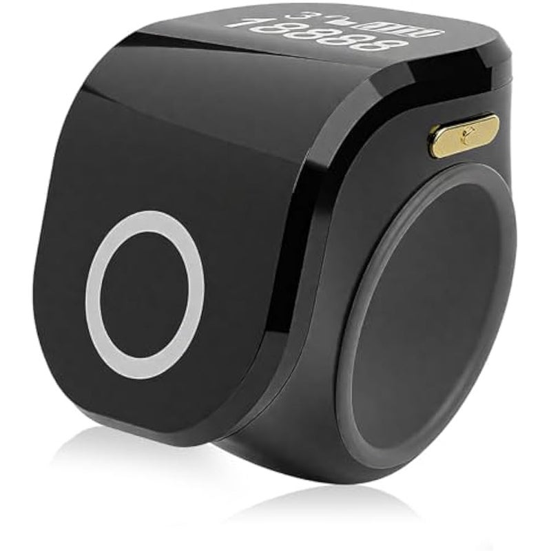 أنكوفو خاتم تسبيح ذكي للمسلمين، خاتم تذكير الكتروني قابل للتعديل بتوقيت قابل للتعديل، شاشة اوليد قابلة للارتداء، عداد اصابع محمول باليد، كابل نوع C، عدد رياضي، اسود - Image 1