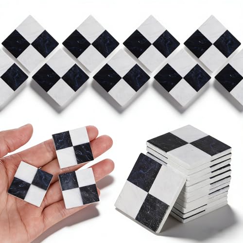 NUOBESTY 27Pcs Dollhouse Flooring Black and White Checkered Miniature Doll House Floor Tiles Wood Flooring Squares 112 Scale Tiny Floor Sheets for Dollhouse Bathroom Kitchen DIY Crafts Photo Prop - Image 1