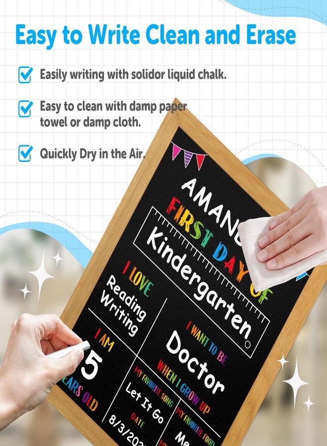 PETCEE First Day of School Sign - Wood Frame Double Sided Back to School Chalkboard Reusable Erasable 10"x 12" 1st Day of Preschool Pre-K Kindergarten Gifts for Daughter Son Boys Girls - Image 4