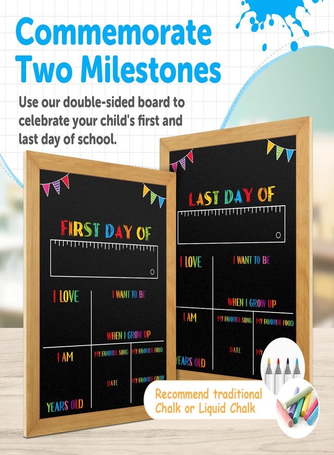 PETCEE First Day of School Sign - Wood Frame Double Sided Back to School Chalkboard Reusable Erasable 10"x 12" 1st Day of Preschool Pre-K Kindergarten Gifts for Daughter Son Boys Girls - Image 2