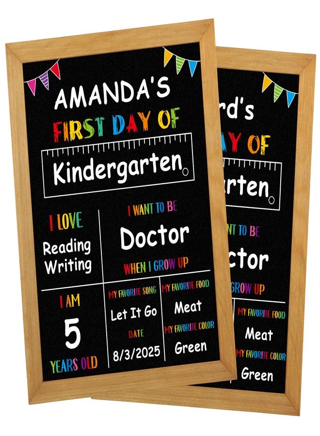 PETCEE First Day of School Sign - Wood Frame Double Sided Back to School Chalkboard Reusable Erasable 10"x 12" 1st Day of Preschool Pre-K Kindergarten Gifts for Daughter Son Boys Girls - Image 1