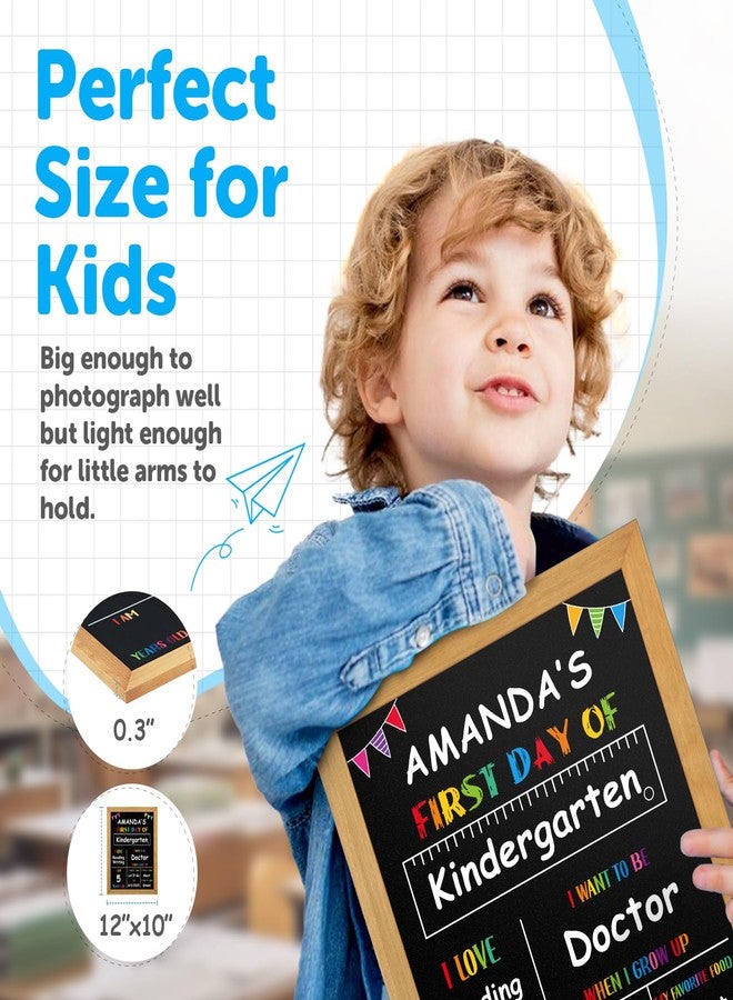 PETCEE First Day of School Sign - Wood Frame Double Sided Back to School Chalkboard Reusable Erasable 10"x 12" 1st Day of Preschool Pre-K Kindergarten Gifts for Daughter Son Boys Girls - Image 3