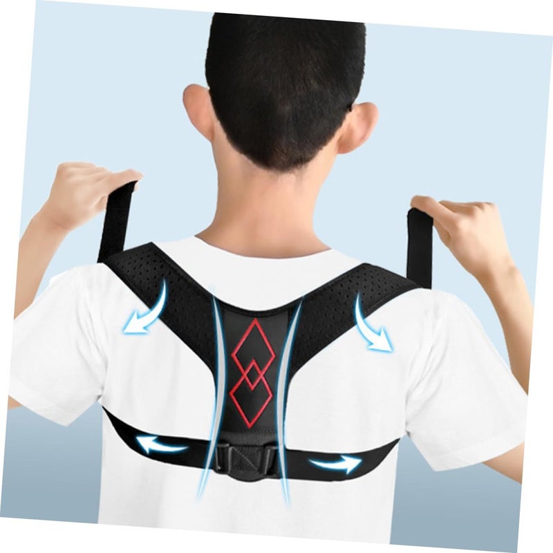 Black Posture Corrector Belt Breathable Adjustable Back Trainer 29x20x1cm - Image 5
