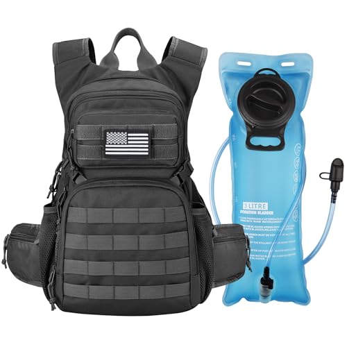CVLIFE Tactical Hydration Backpack 3L Lightweight Water Bag Hydration Pack Hiking Backpack with Water Bladder for Men Women Heavy Duty Molle Water Backpack for Cycling Running Hunting Black - Image 1