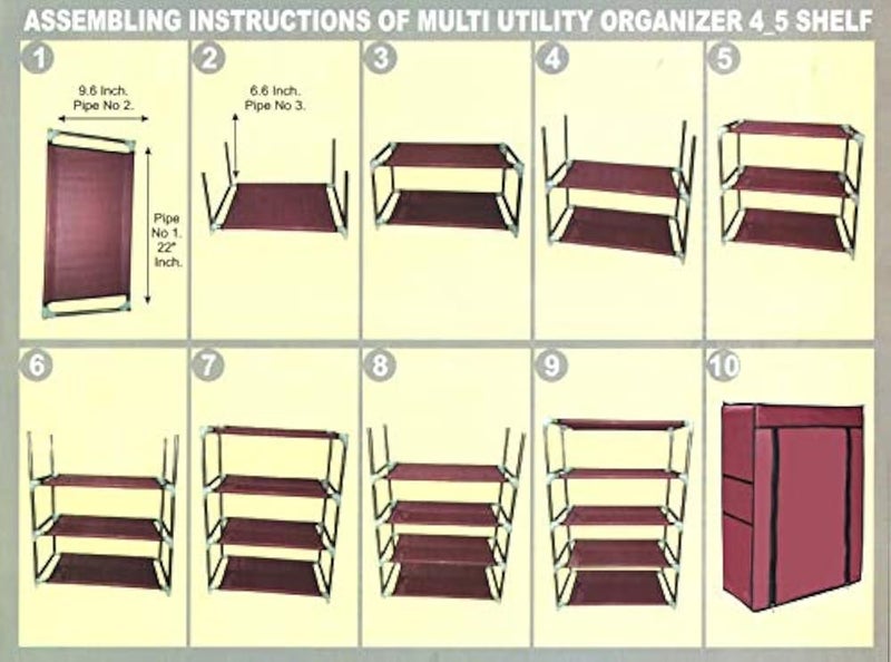 FLIPZON Multipurpose 4-Tiers Shoe Rack with Dustproof Zip Cover, Multiuse Wide Space Storage Rack made by Non Woven Fabric for footwear, Toys, clothes (4 Shelves) (Brown) - Image 5