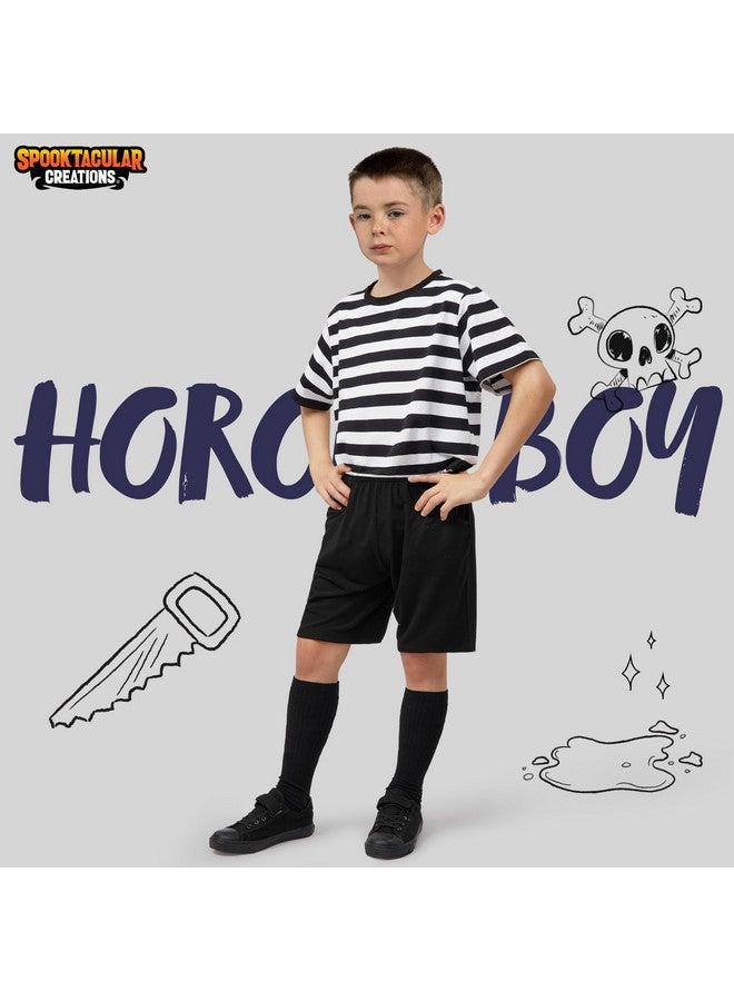 Spooktacular Creations Halloween Kids Costume Cosplay For Boys, Child Halloween Black And White Striped Shirt With Short And Socks For Halloween Costume Parties (3T)  - Image 2
