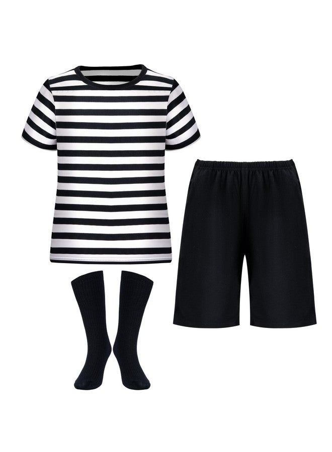 Spooktacular Creations Halloween Kids Costume Cosplay For Boys, Child Halloween Black And White Striped Shirt With Short And Socks For Halloween Costume Parties (3T)  - Image 1