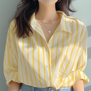 Yellow and White Vertical Stripe Shirt Womens 2024 Early Spring New Style Shirt European-style Western Style Small Shirt Seaside Sunscreen Shirt Yellow [factory direct]] - pzsku/ZA66FC5463A03A80A842EZ/45/1746233445/6385f76d-4daa-4b4b-a7ee-e1f3bac1a14f