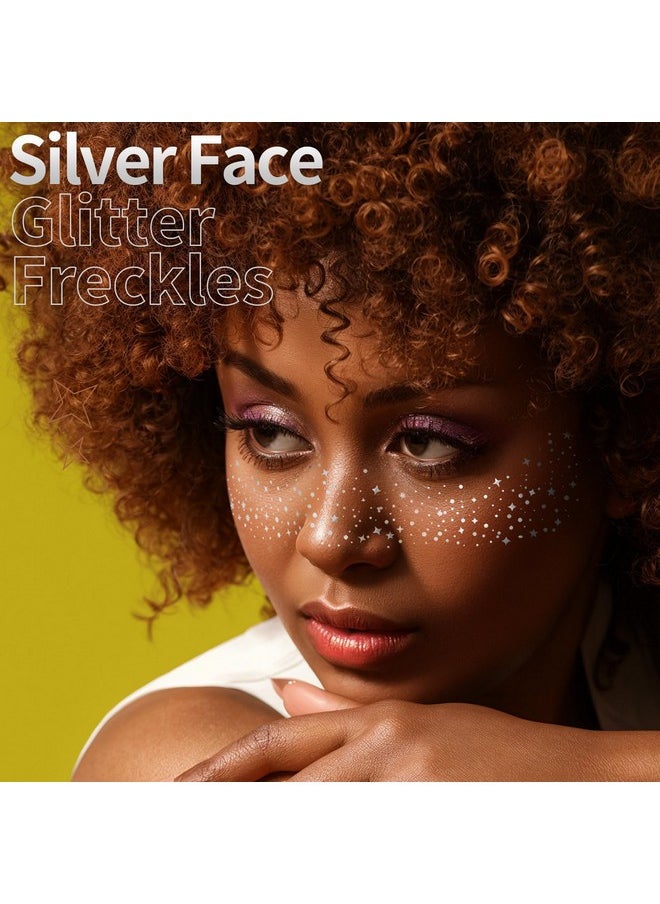 FANDAMEI FANDAMEI Glitter Freckles, 6PCS Glitter Freckles Silver, Face Glitter Makeup Speckles. Glitter Face Speckles, Makeup Patches, Face Glitter Speckles for Women, 6PCS (Silver)  - Image 2