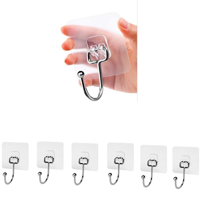 VIHAX Self Adhesive Hooks Waterproof and Rustproof Wall Hooks for Hanging Heavy Duty, Stainless Steel Towel and Coats Hooks to use Inside Kitchen, Bathroom, Home and Office (Coats Hooks, 6pcs) - Image 1