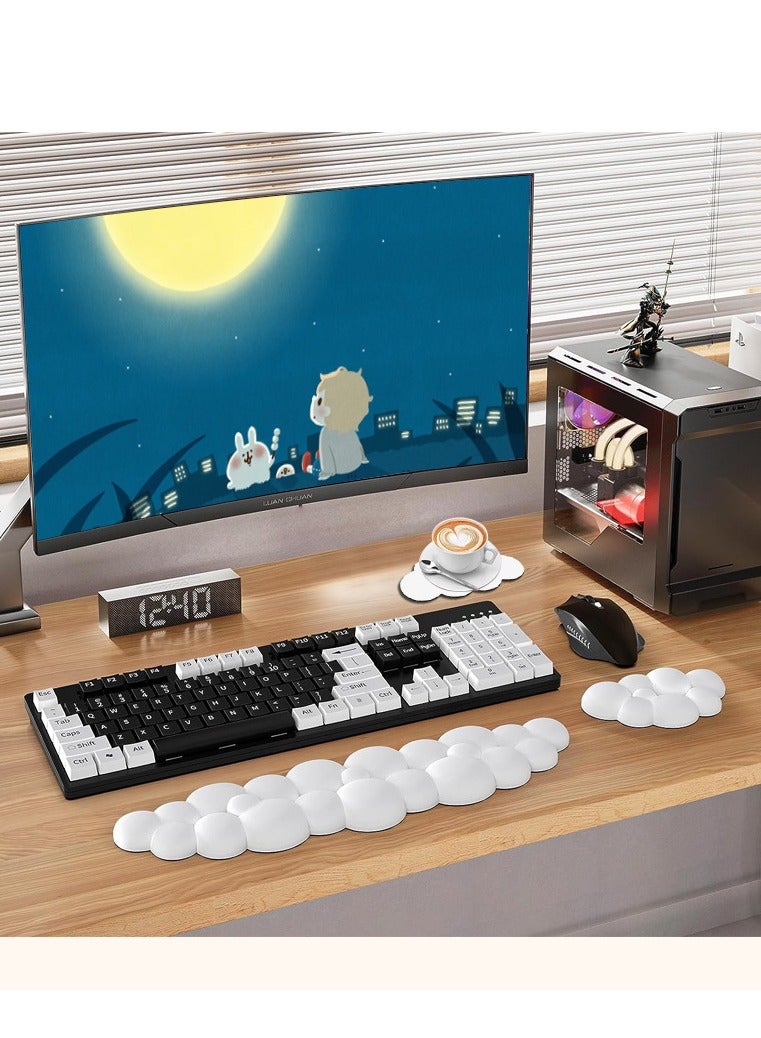 Keyboard Wrist Rest Set Cute Cloud Shape Wrist Rest Support for Mouse Keyboard Computer Elbow Pad Arm Rest Mouse Wrist Cushion, Ergonomic Design for Typing Comfortably - Image 2