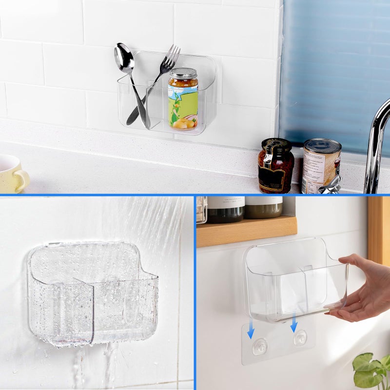 Diesisa Acrylic Wall Mount Organizer  Self Adhesive Organizer for Wall  Cabinet Door Organizer  No Drilling Hang Walls  with 2 Compartments  for Bathroom  Pantry  Kitchen  Utility Room - Image 5