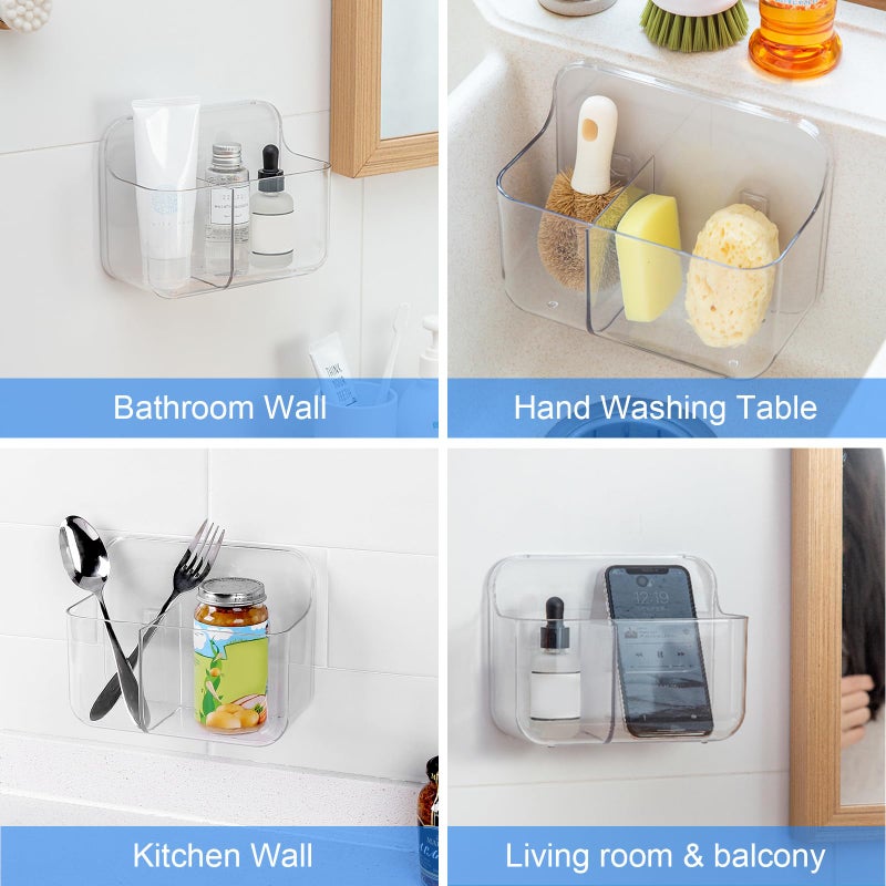 Diesisa Acrylic Wall Mount Organizer  Self Adhesive Organizer for Wall  Cabinet Door Organizer  No Drilling Hang Walls  with 2 Compartments  for Bathroom  Pantry  Kitchen  Utility Room - Image 2