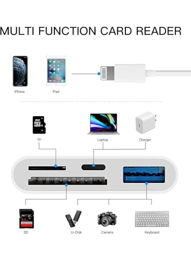 Lightning to USB/Micro SD Card Reader Cable - 4-in-1 OTG Adapter & Fast Charging Dongle - Compact, Multifunctional Accessory for iPhone/iPad Photography - Image 2