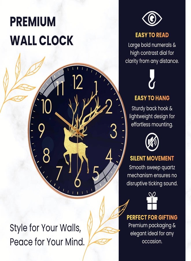 Arabs Modern Silent Non-Ticking Wall Clock 12 Inch - Stylish Designer Analog Clock for Living Room, Bedroom, Office & Kitchen | Decorative Wall Clock for Home Decor (Golden Dear) - Image 2