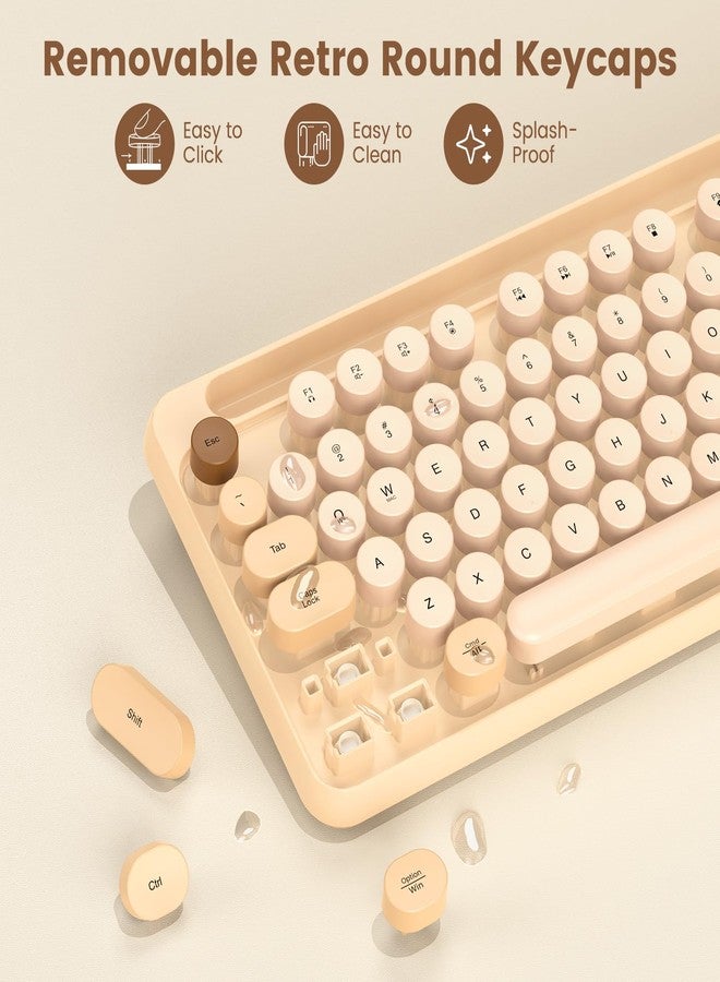 SABLUTE Wireless Keyboard and Mouse Combo, Retro Round Keycaps, Full-Size Stylish Typewriter Keyboard with Phone/Tablet Holder, Ergonomic Mouse with 3-Level DPI, 2.4GHz Connection for Windows/PC (Milk-Tea) - Image 4
