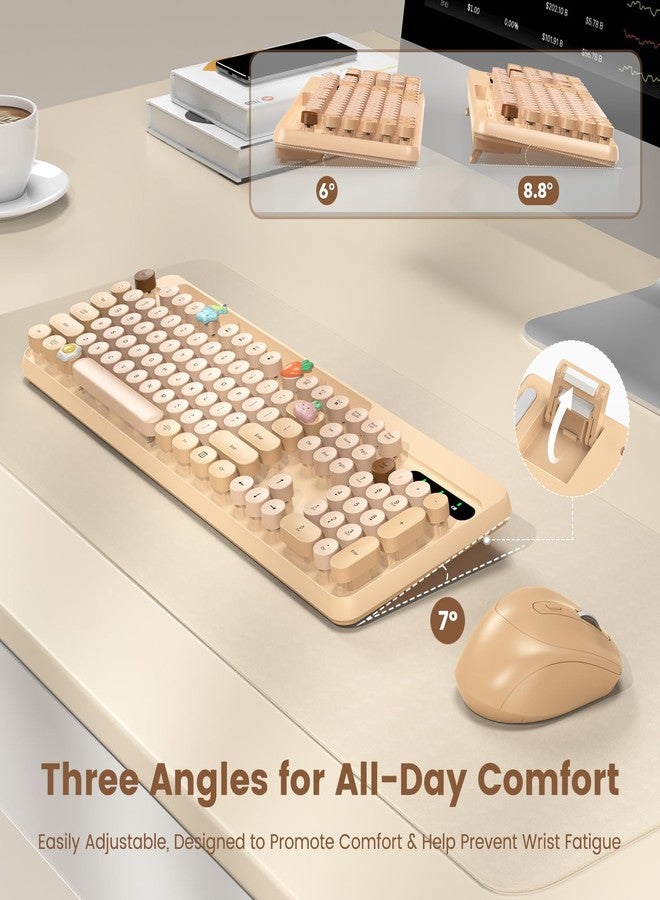 SABLUTE Wireless Keyboard and Mouse Combo, Retro Round Keycaps, Full-Size Stylish Typewriter Keyboard with Phone/Tablet Holder, Ergonomic Mouse with 3-Level DPI, 2.4GHz Connection for Windows/PC (Milk-Tea) - Image 3