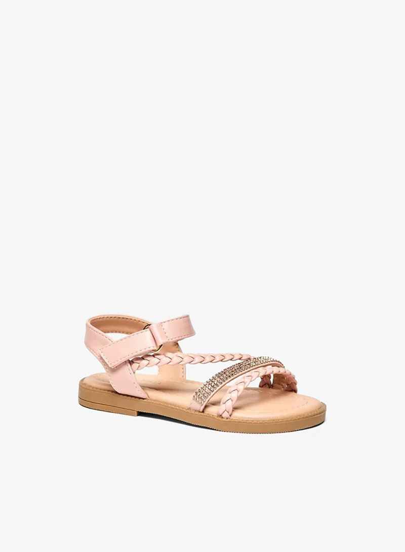 Flora Bella By Shoexpress Girls Embellished Sandals with Hook and Loop Closure