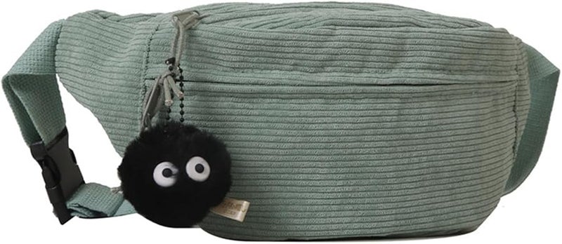 حقيبة خصر من الكوردوروي الأخضر مع قلادة، سعة كبيرة، حقيبة صدرية متعددة الاستخدامات للفتيات - Image 1