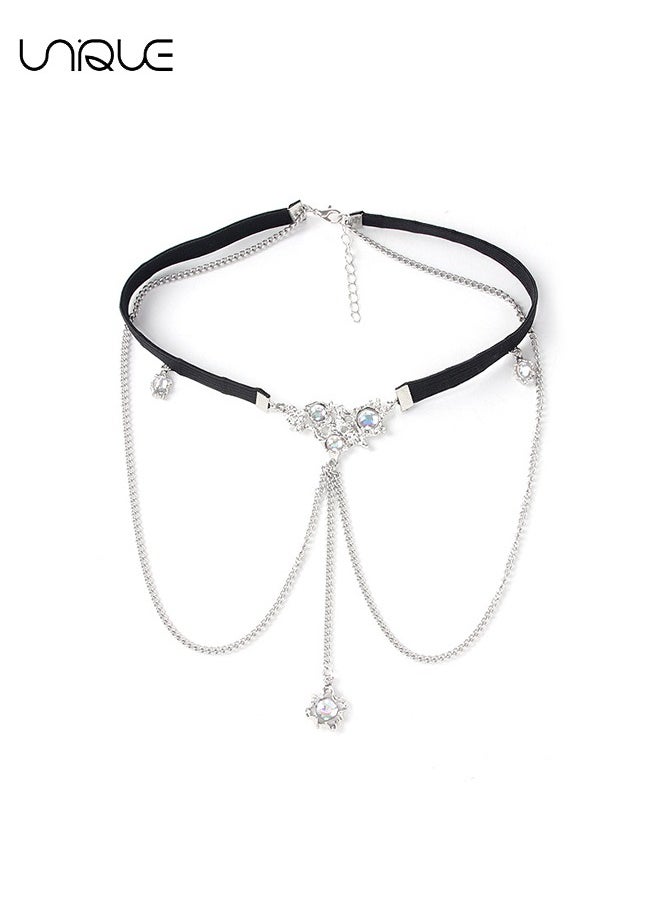 Unique - Women's Leg Chain Jewelry - Thigh Chain - High Elasticity Leg Chain + Waist Chain - Diamond Tassel Leg Chain - Glitter Body Chain Fashion Pendant Body Jewelry Girl Beach Summer Vacation Accessories (S - Image 1