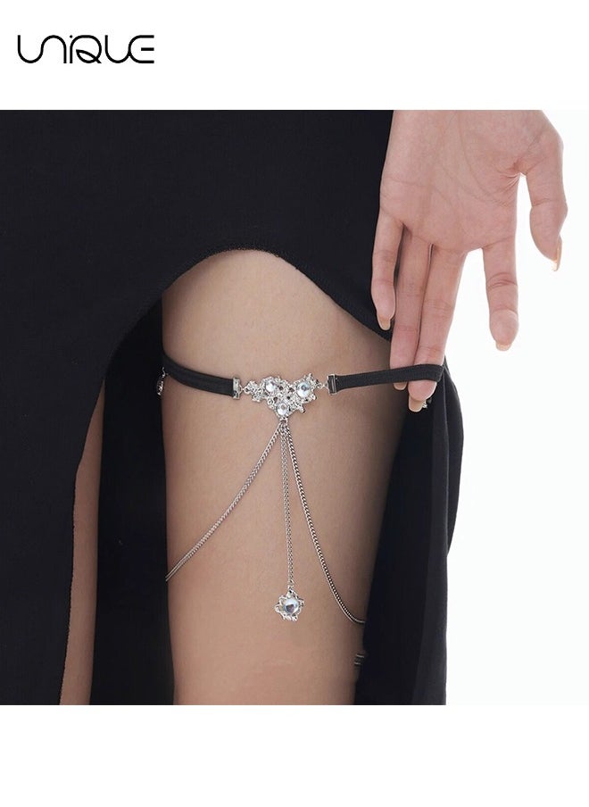 Unique - Women's Leg Chain Jewelry - Thigh Chain - High Elasticity Leg Chain + Waist Chain - Diamond Tassel Leg Chain - Glitter Body Chain Fashion Pendant Body Jewelry Girl Beach Summer Vacation Accessories (S - Image 1
